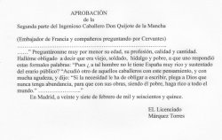 DON QUIJOTE DE LA MANCHA.- "APROBACIÓN DE 2ª PARTE"